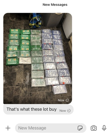 Picture message screenshot of cocaine shipment